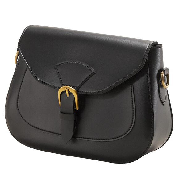 Handbags - 8150 Vintage Vegan Leather Saddle Crossbody Bag Black